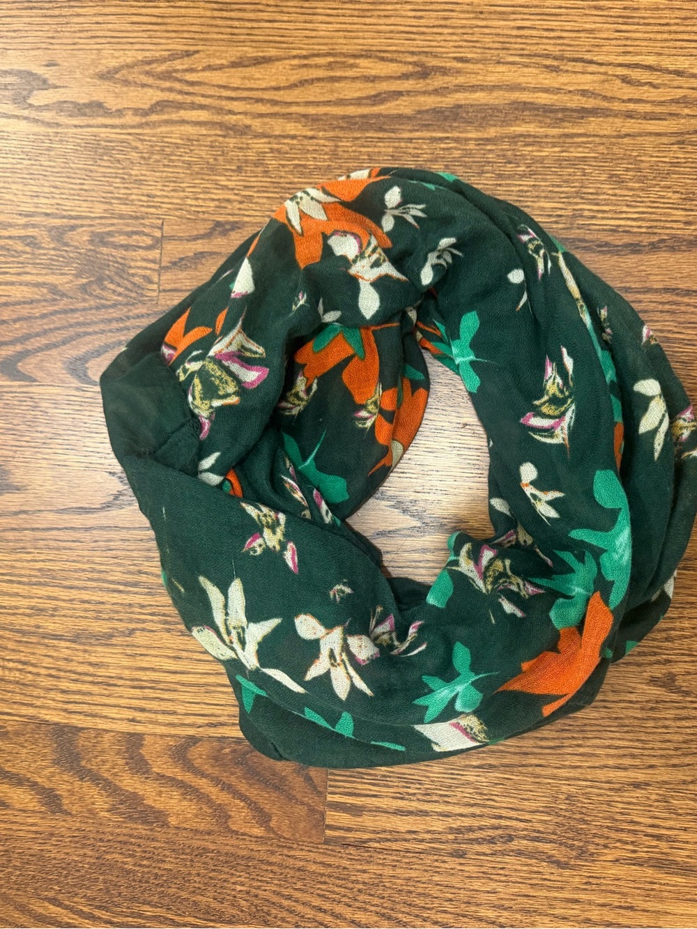 Dark Green Floral Infinity Scarf - Women Accessories
